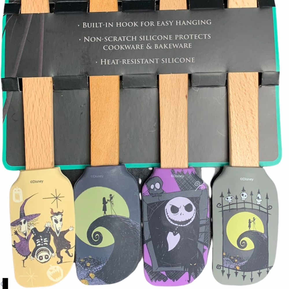 Nightmare Before Christmas Mini Spatula Set of 4 Multi Colored Silicone Wood NEW - Picture 1 of 5